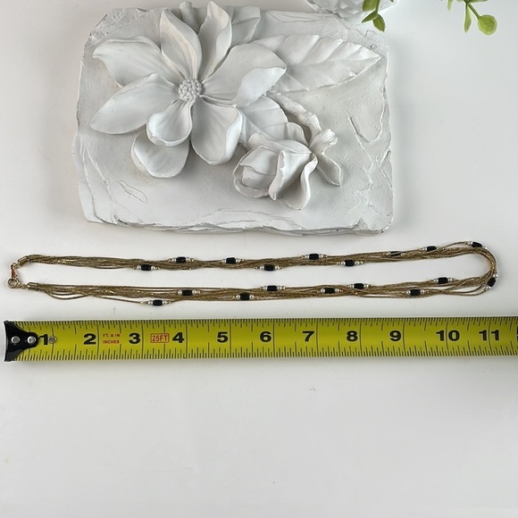 Multi Strand Gold Tone Pearls and Black Beads - Picture 8 of 10